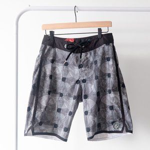 Volcom Men's Black and White Swirl Swim Trunk